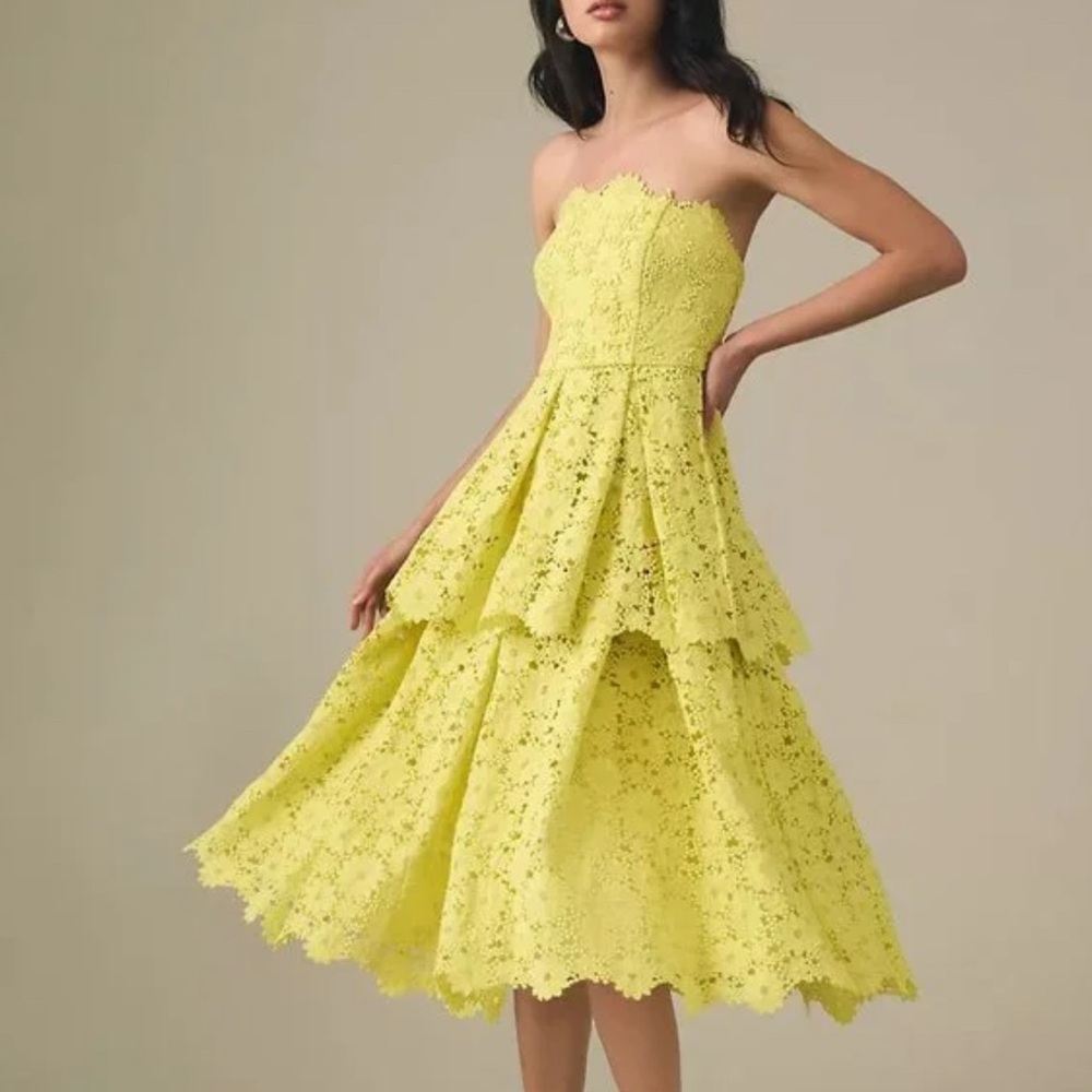 Maeve Anthropologie Strapless Yellow Eyelet Lace Dress